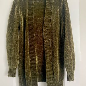 LOFT Chenille Olive Green Open Cardigan